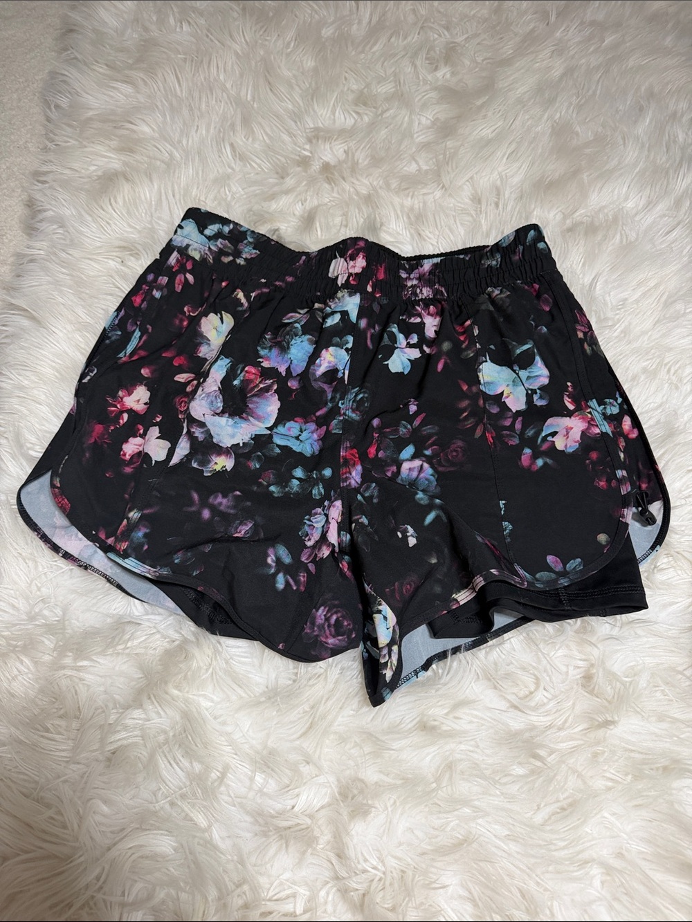 AVIA, Floral Print Black Women's Athletic Shorts Sz M